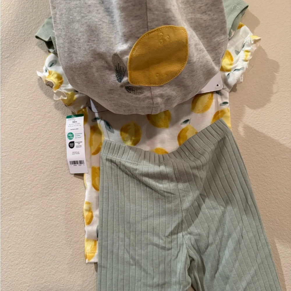 NWT Carter's Lemon Print Tee and Green Pants 4-Piece Set